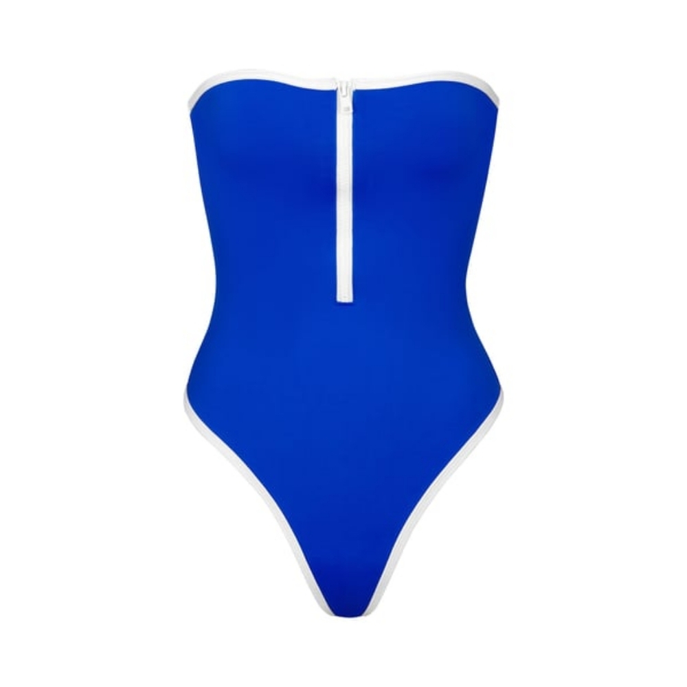 SKIMS Zip Up Swim Strapless One Piece, Cobalt